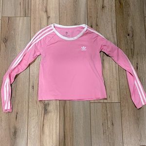 Adidas pink shirts with white lines going down arms. Medium girls (11-12)